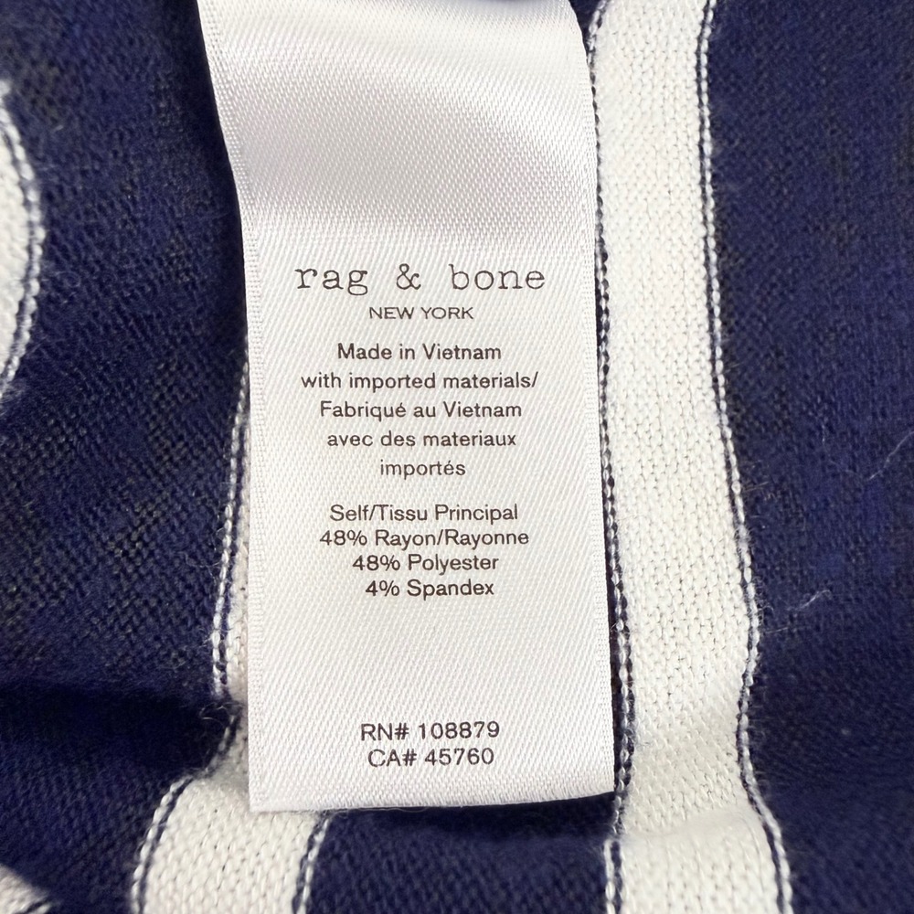 Rag & Bone Striped Long Sleeve Top Womens XS Navy White Boat Neck Rayon Blend - Picture 9 of 14